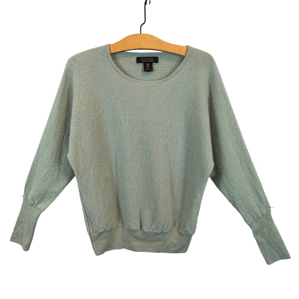 100% Cashmere Seafoam Green Tahari Batwing Sweater Size Med